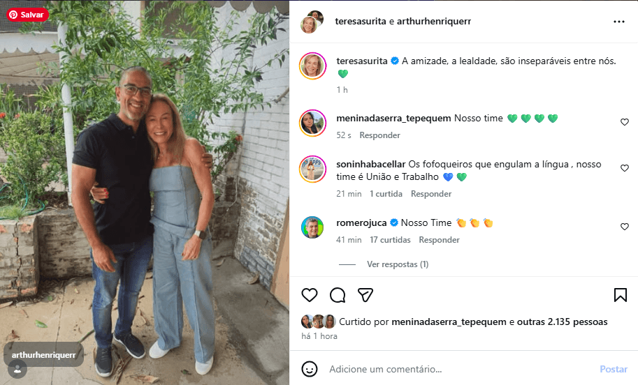 Prefeito Arthur e Teresa publicam foto juntos nas redes sociais para negar qualquer racha político